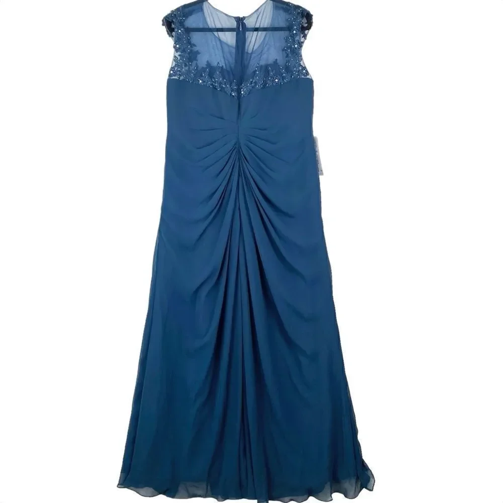 Azazie Libby A-Line Scoop Sequins Chiffon Dress Sz 20 Dark Navy Wedding - Picture 7 of 16